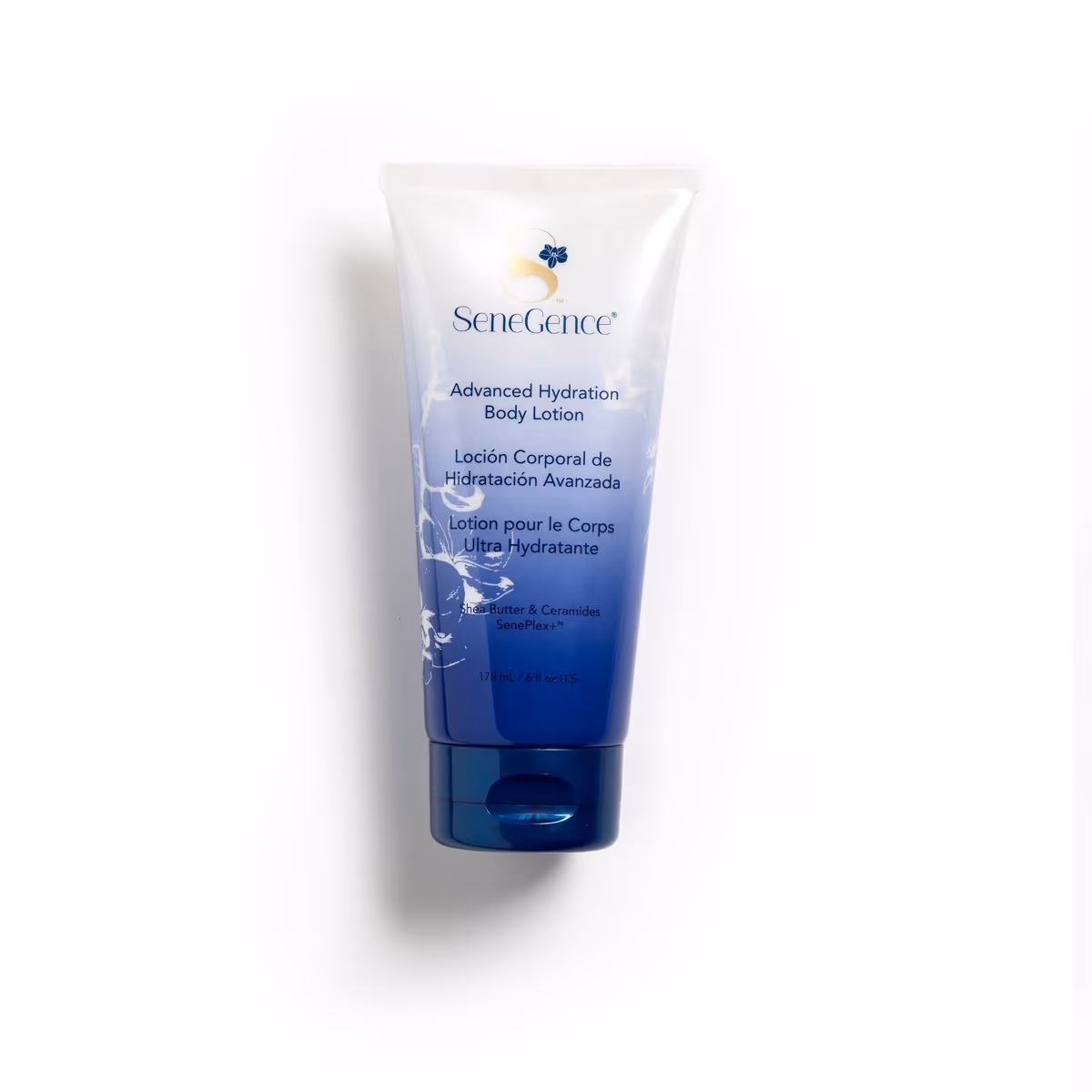A blue-and-white tube labeled Advanced Hydration Body Lotion.