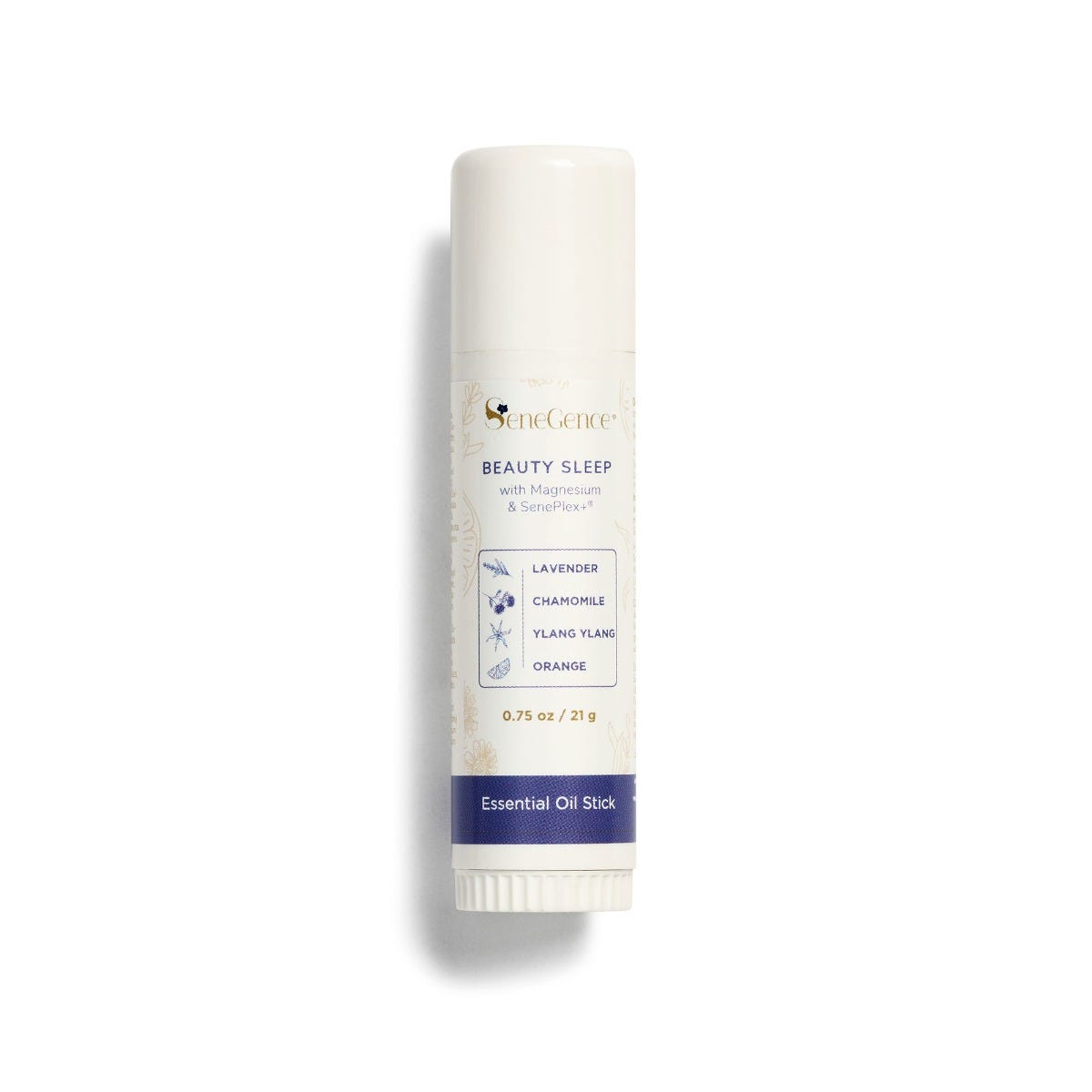 A cream stick with a blue label band, Beauty Sleep Stick with Magnesium & SenePlex+®.