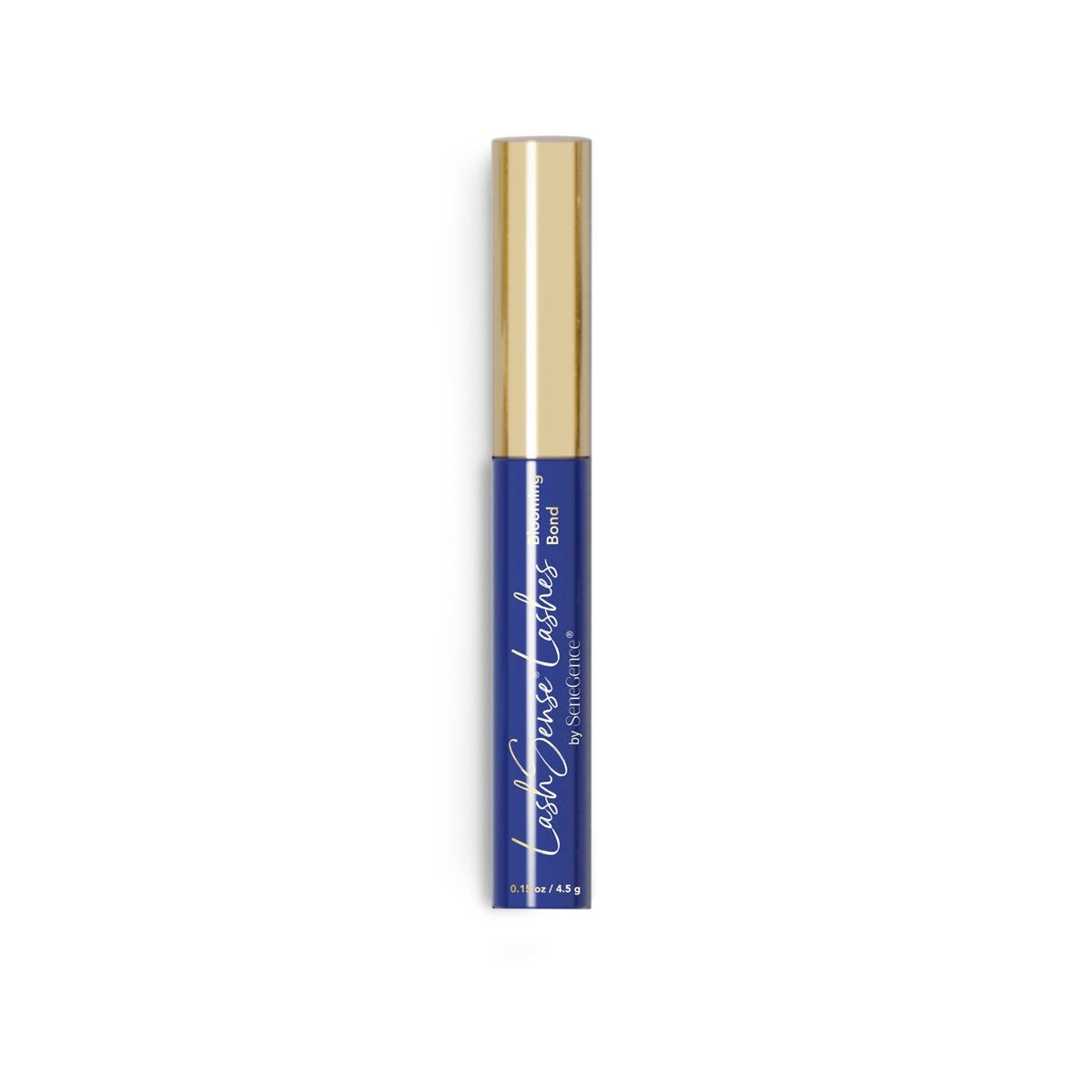 A blue lash-adhesive tube with a gold cap, LashSense® Blooming Bond Lash Adhesive.