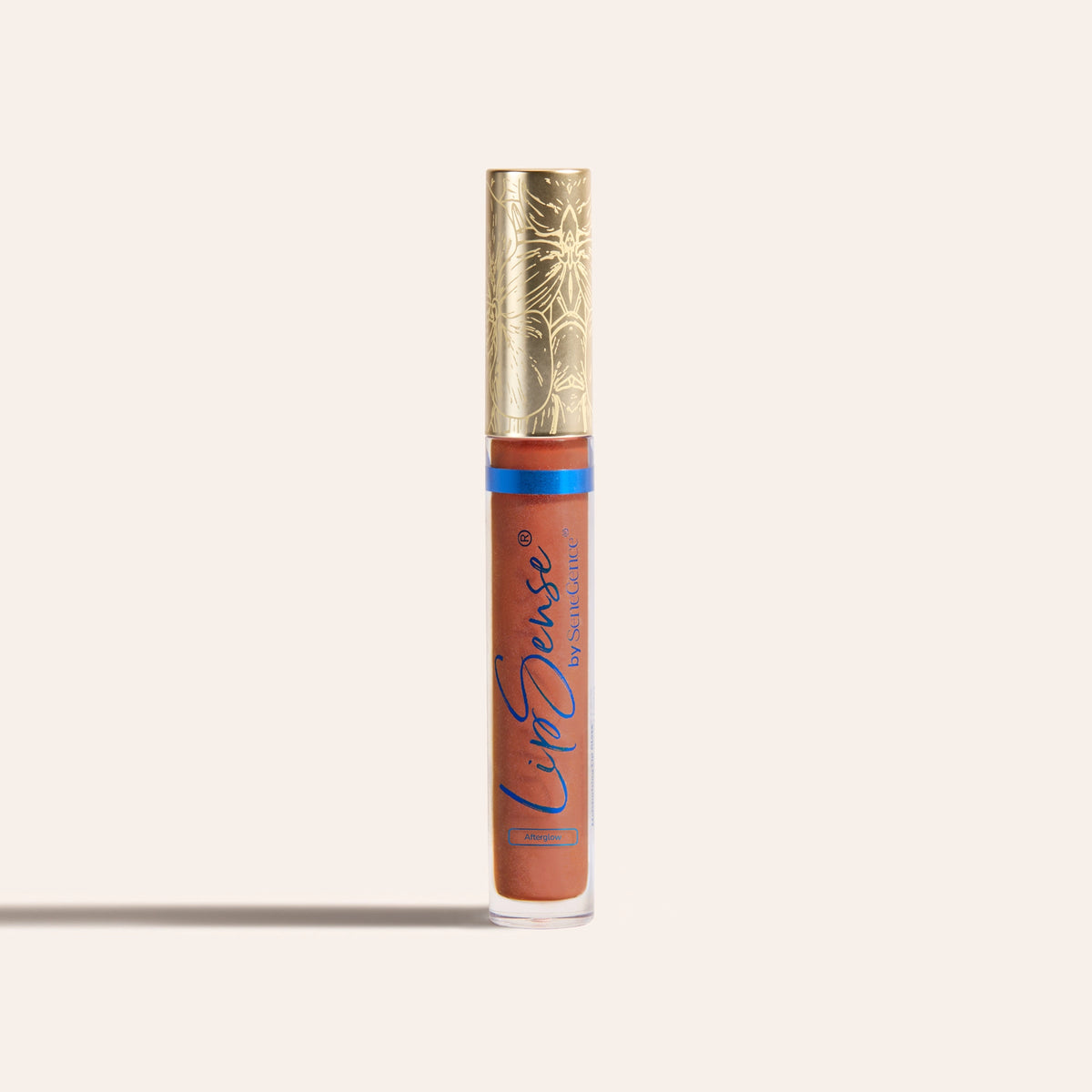 A clear tube of warm-toned gloss with a gold cap, LipSense® Moisturizing Gloss.