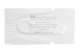 A white Lip Line Corrector sample sachet, Lip Line Corrector Individual Sample.